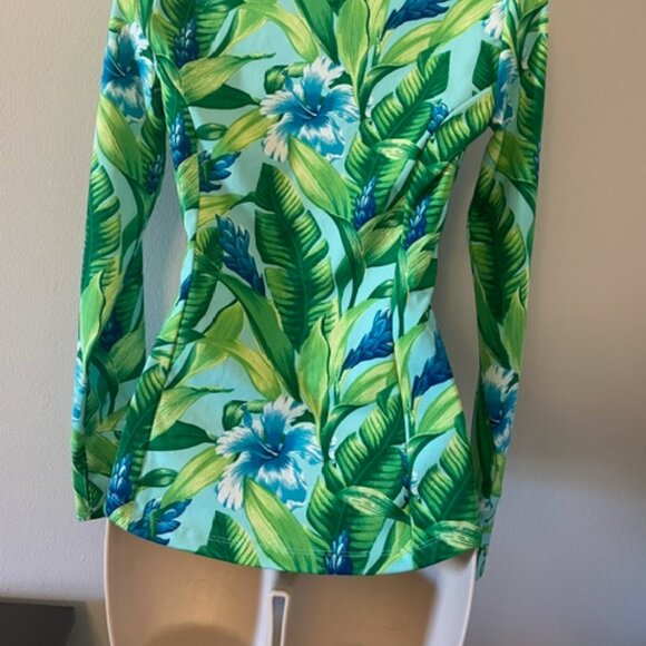 NWT Golf/Tennis Tommy Bahama Upf 50 Printed Quarter Zip Front  Top Sz XS GREEN - Picture 4 of 5